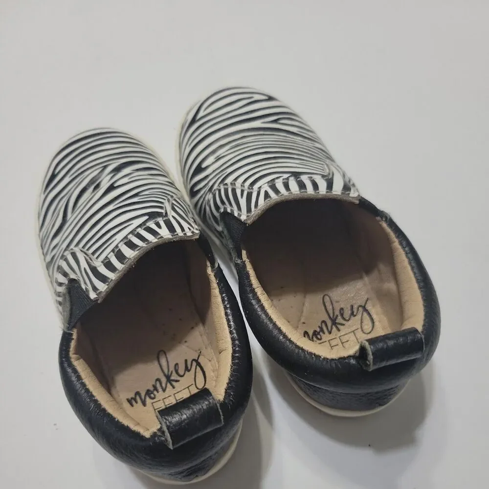 Monkey Feet Slip On Girls 18-24 Month Shoes Black Zebra Print‎ Leather Sneakers